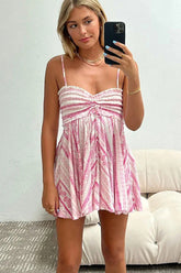 Tribal Print Ruffle Pleated Hem Ruched Vacation Slip Mini Dresses