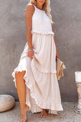 Ruffled Tiered Sleeveless Irregular Vacation Maxi Dresses