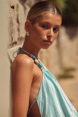 Halter Neck Tie Up Backless Asymmetrical Mini Dresses-Blue