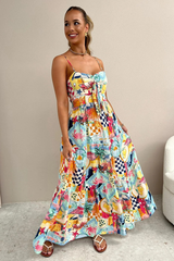 Mixed Prints Spaghetti Strap Vacation Maxi Dresses-Orange