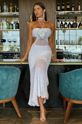 Crochet 3D Flower Decor Halter Cutout Vacation Maxi Dresses-Orange