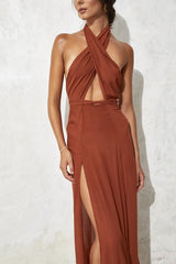 Cross Halter Sleeveless Slit Maxi Dresses