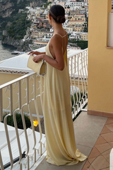 Cutout Spaghetti Strap Open Back Loose Fit Sleeveless Maxi Dresses-Beige