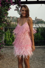 Fringed Sequin Feather Trim Party Mini Dresses