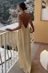 Cutout Spaghetti Strap Open Back Loose Fit Sleeveless Maxi Dresses-Beige