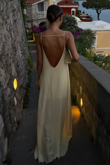 Cutout Spaghetti Strap Open Back Loose Fit Sleeveless Maxi Dresses-Beige