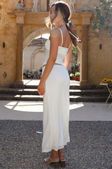 Solid Color Ruched Cami Slim Fit Maxi Skirt Matching Set-White