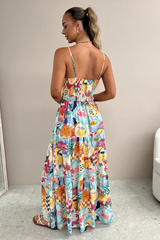 Mixed Prints Spaghetti Strap Vacation Maxi Dresses-Orange