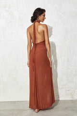 Cross Halter Sleeveless Slit Maxi Dresses