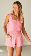 Relaxed Fit Linen Shorts Pants And Top Set