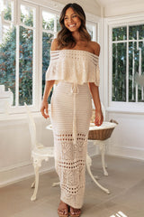 White Crochet Off Shoulder Hollow Out Vacation Slim Maxi Dresses