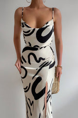Printed Slit Slip Midi Dresses