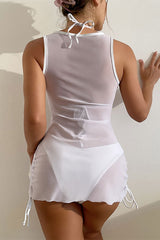 Mesh See Through Sleeveless Mini Dresses One-Piece Bikini