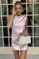 Bow Decor V-Shaped Backless Mini Tank Dresses-Pink