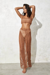 Y2K Fashions 2 Pcs Cover Up Knit Vest Slit Maxi Dress Set