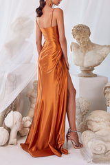 Elegant Pleated Slit Gown Prom Maxi Dresses