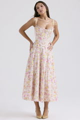 Floral Print Cami Corset A-Line Midi Dresses-Pink