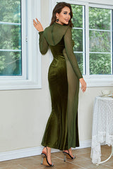 Y2K Fashions Velvet Mesh Patchwork Long Sleeve Gown Maxi Dresses