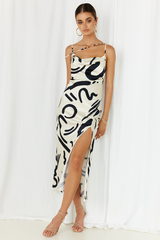 Printed Slit Slip Midi Dresses