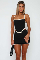 Colorblock Trim Irregular Cami Bodycon Mini Skirt Matching Set-White
