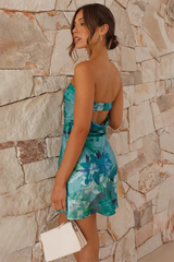 Floral Print Slim Fit Backless Mini Tube Dresses-Green