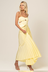 Cutout A-Line Pleated Hem Spaghetti Strap Maxi Dresses-Yellow