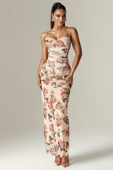 Floral Print Corset Wedding Guest Party Maxi Slip Dresses-Beige Pre Order