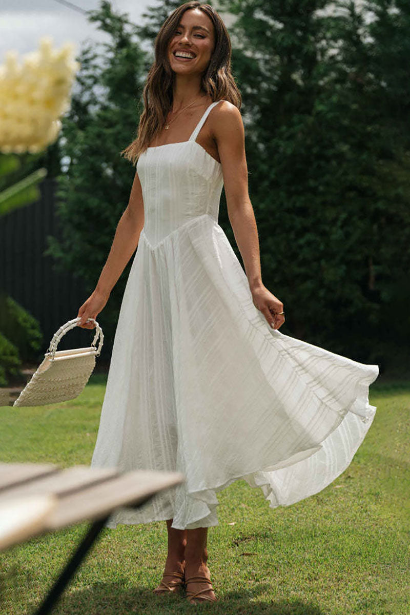 Striped Sleeveless Irregular Flowy Hem Midi Dresses