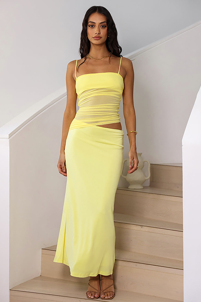 Solid Color Ruched Cami Slim Fit Maxi Skirt Matching Set-White