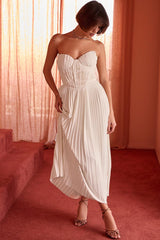 Strapless Corset Pleated Elegant Party Gown Midi Dresses-White