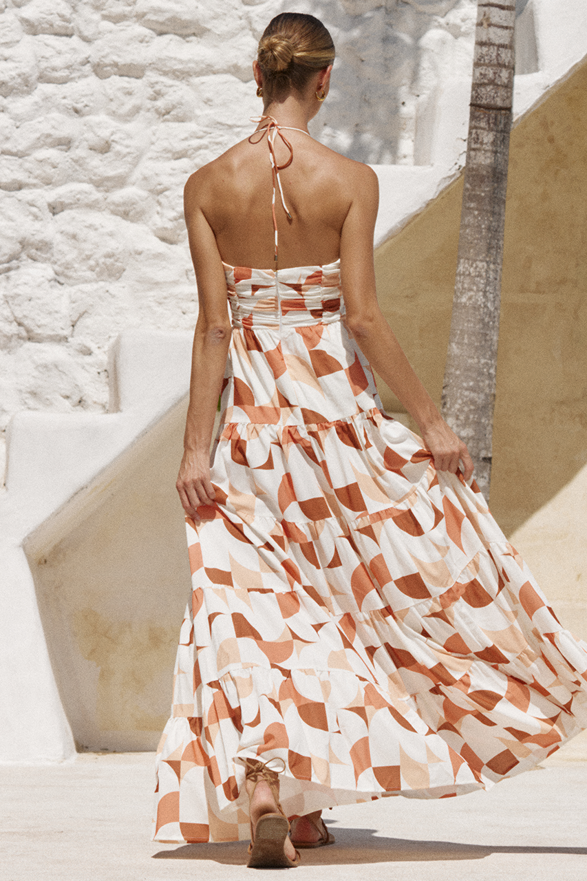 Vacation Halterneck Print Maxi Dresses