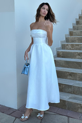 Strapless Cinch Waist Textured Elegant Gowns Maxi Dresses-White Pre Order