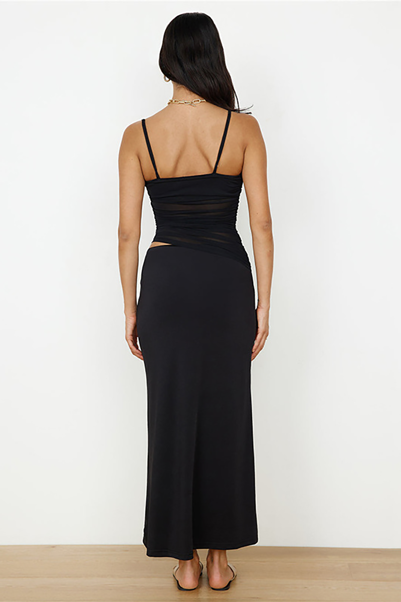 Solid Color Ruched Cami Slim Fit Maxi Skirt Matching Set-White