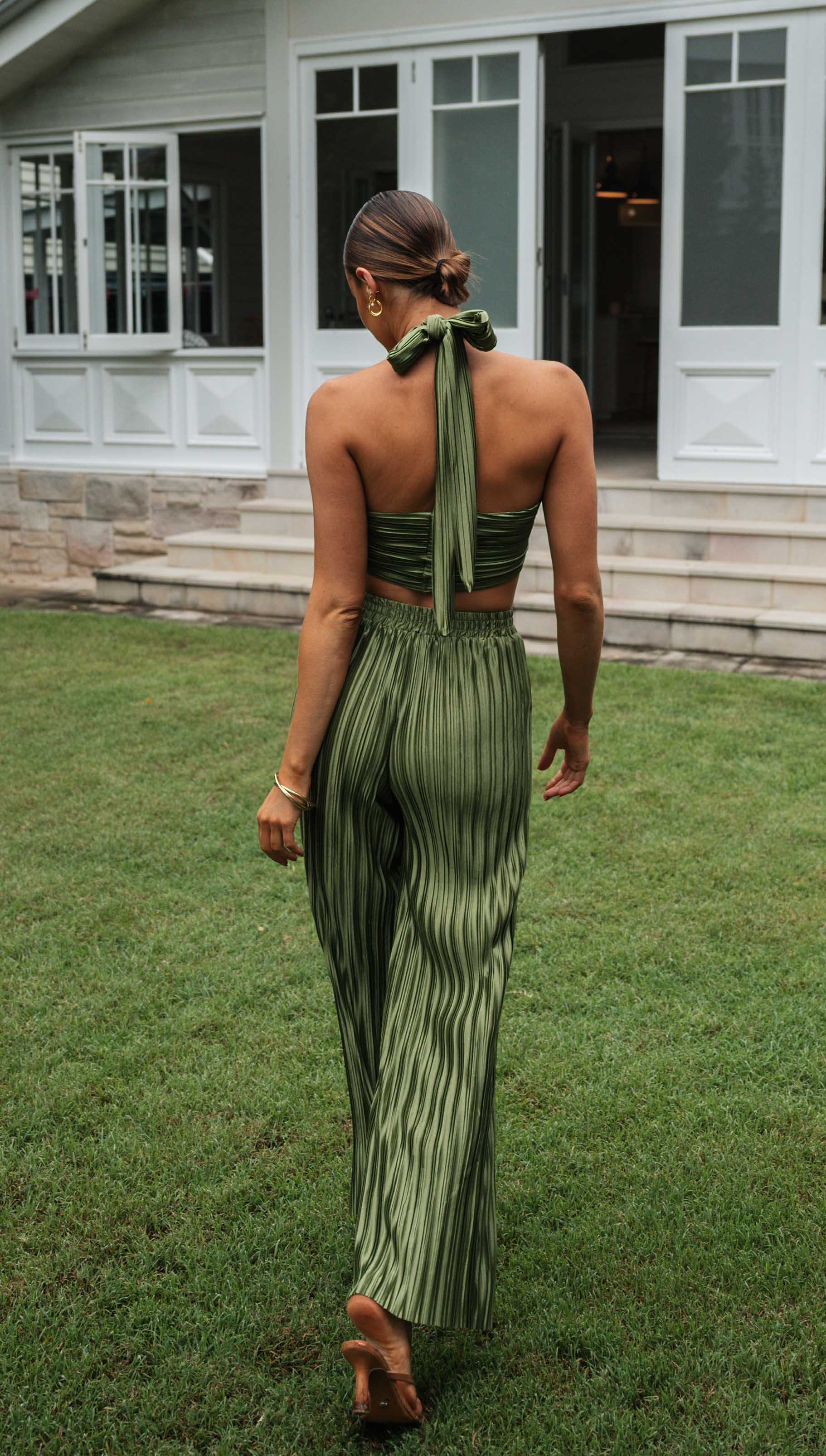 Two Piece Pleated Halter Pant Set