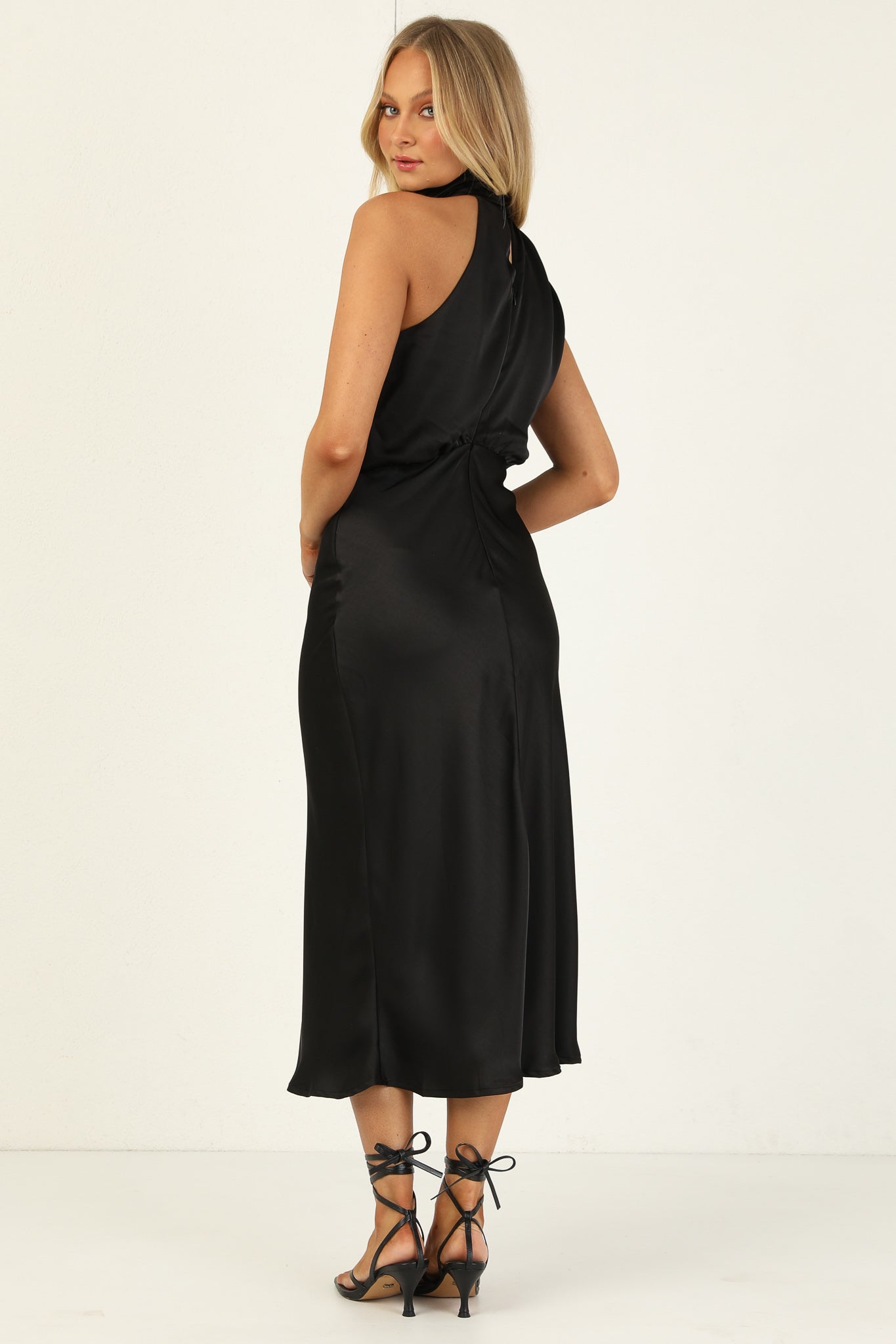Turtleneck Sleeveless Satin Midi Dresses