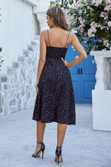 Y2K Fashions Strap Dot Print Slit Midi Dresses