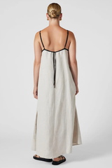 Spaghetti Strap Boat Neck Loose Fit Maxi Dresses-Beige