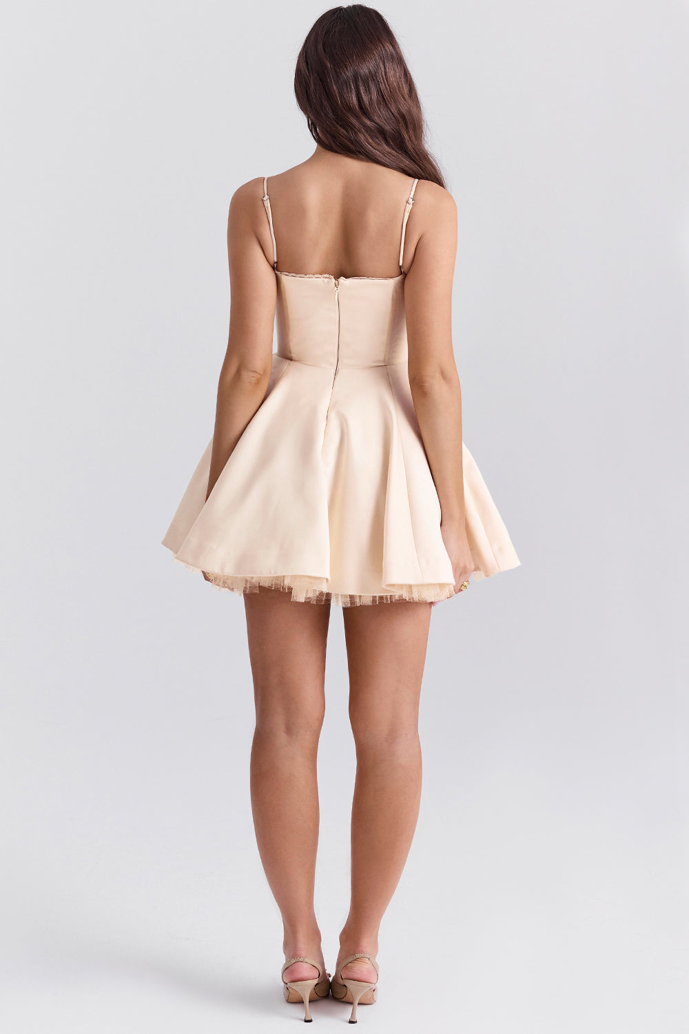 Spaghetti Strap Deep V Neck Cinch Waist Mini Dresses-Pink