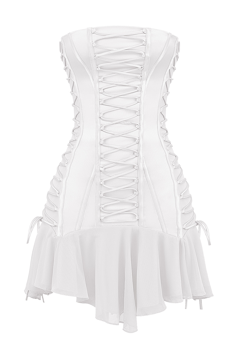 Strapless Lace Up Slim Fit Irregular Mini Dresses-White Pre Order