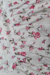 Lace Deep V Neck Long Puffy Sleeve Flowy A-Line Tiered Pleated Floral Print Vacation Mini Dresses