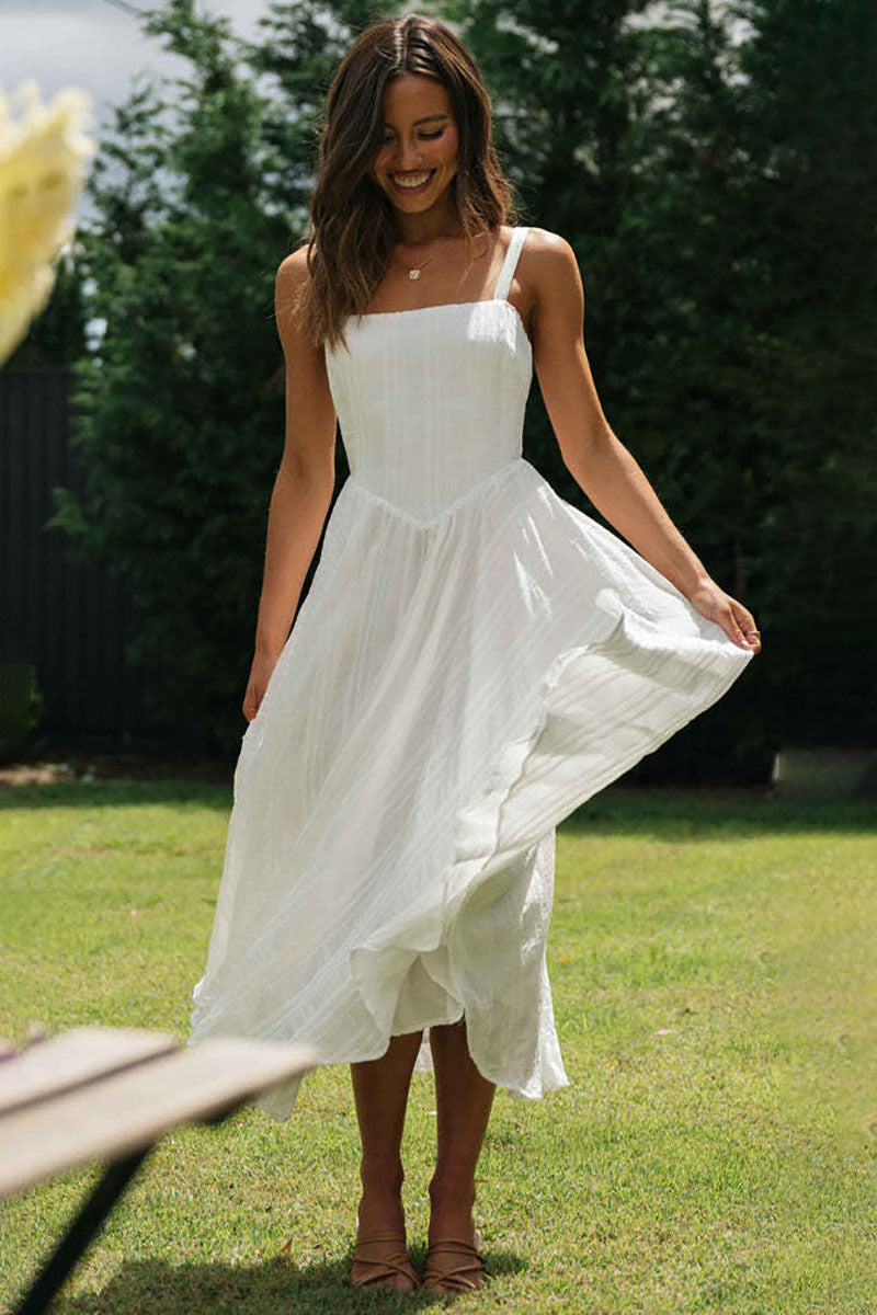 Striped Sleeveless Irregular Flowy Hem Midi Dresses