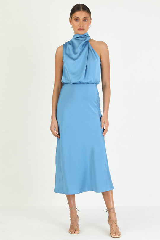 Turtleneck Sleeveless Satin Midi Dresses