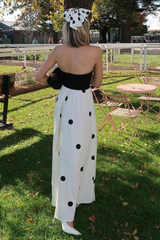 Strapless Colorblock Polka Dot Print A-Line Maxi Dresses-Black