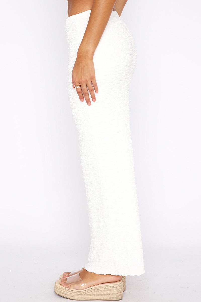 Textured Crop Tube Top Split Bodycon Maxi Skirt Matching Set-White