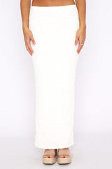 Textured Crop Tube Top Split Bodycon Maxi Skirt Matching Set-White