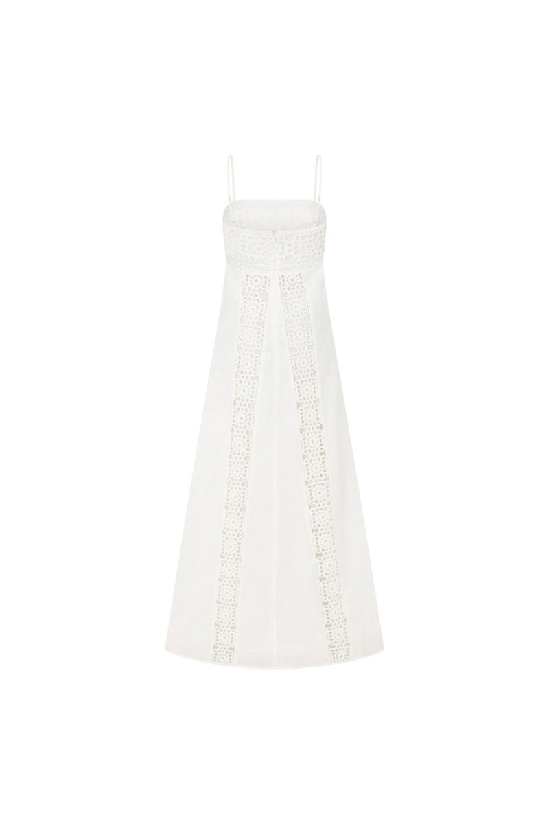 Crochet Patchwork A-Line Vacation Maxi Strappy Dresses-White