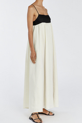 Spaghetti Strap Colorblock Loose Fit Open Back A-Line Maxi Dresses-Beige