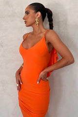 Ruffled Backless Plunge Slip Bodycon Party Maxi Dresses