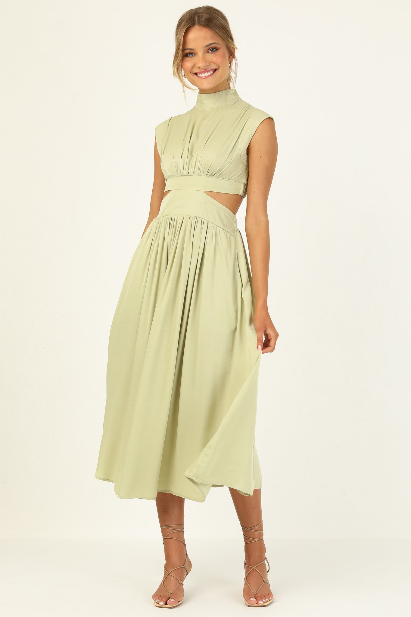 Stand Collar Sleeveless Open Waist Dress Maxi Dresses