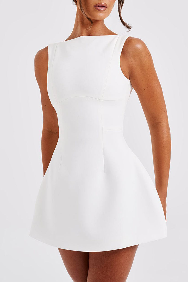 Solid Color A-Line Backless Mini Tank Dresses-White